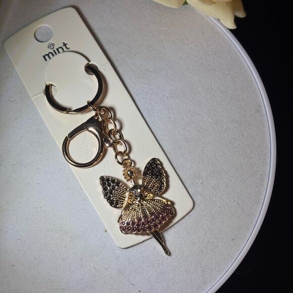 MINT  Crystal Ballerina Keychain Charm - Pink & Gold Accent - Picture 2 of 9